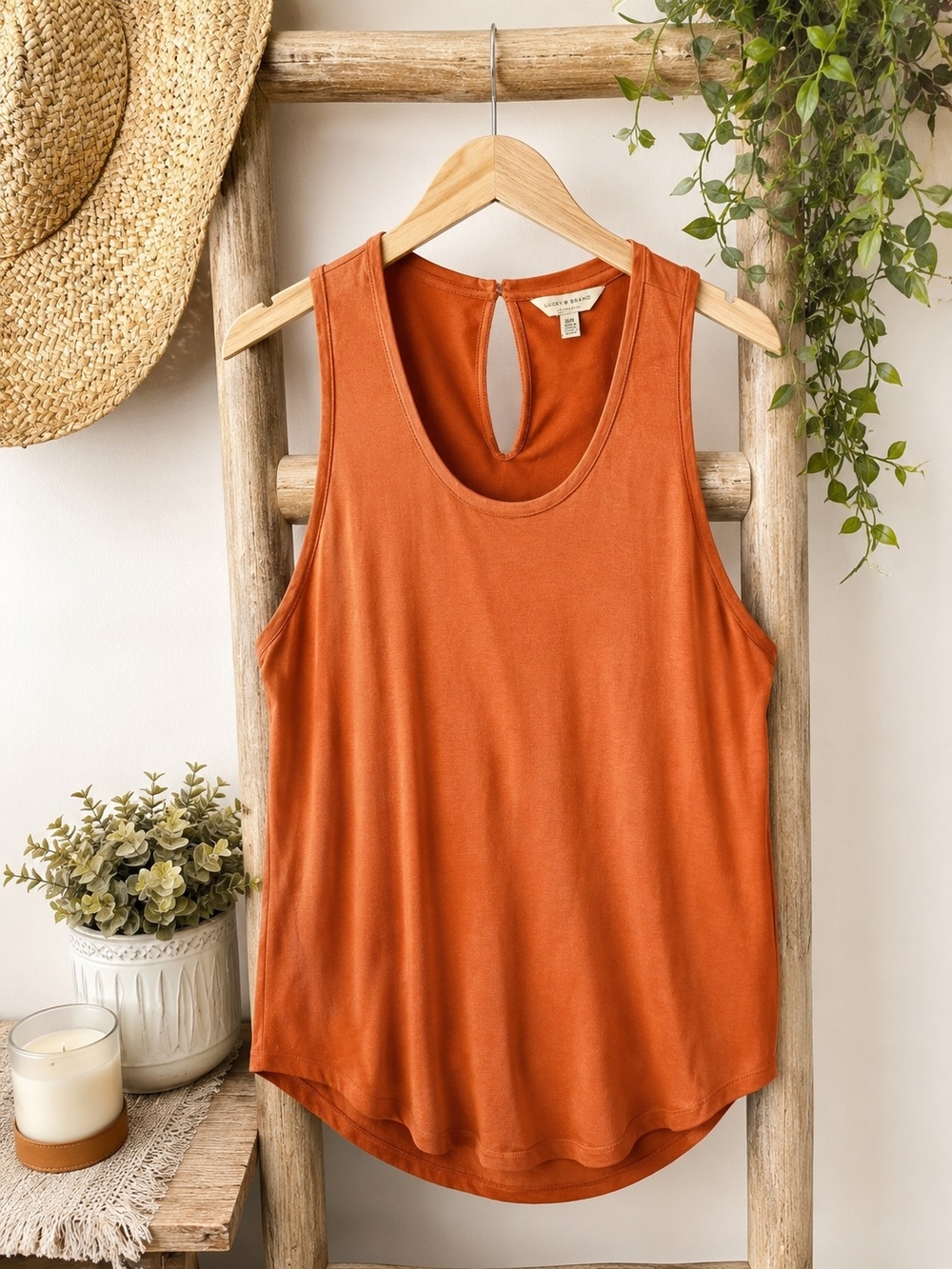 Lucky Brand Burnt Orange Keyhole Back Sleeveless Tank Top Women's Medium